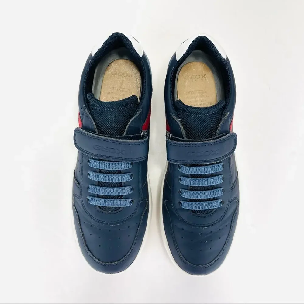 Geox Respira Youth Classic Sneaker Size 5 Navy Blue Italian Leather Padded Comfy